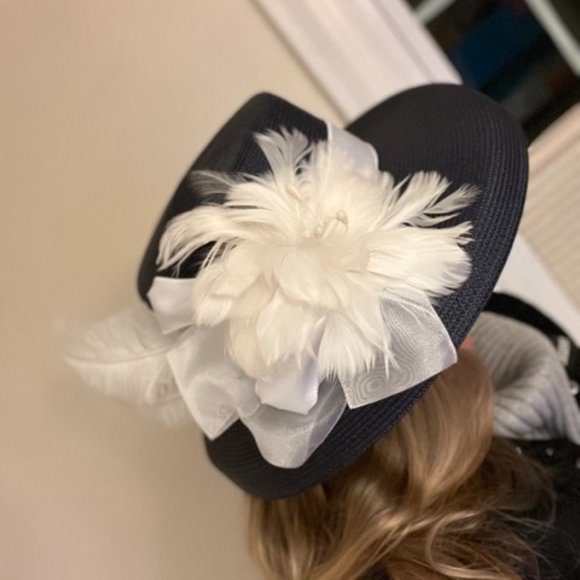 Kentucky Derby Women\'s Navy Blue White Feather Hat main image 12